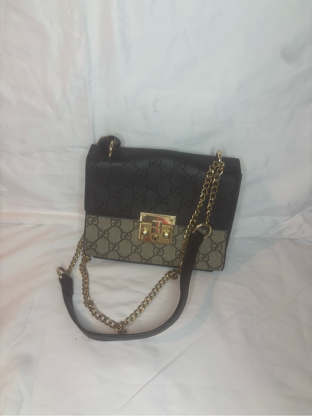 Gucci Brown and Black GG Canvas Chain Crossbody Bag